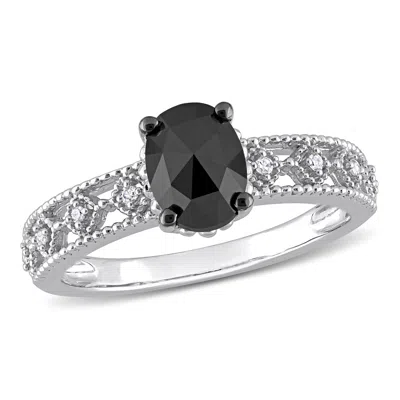 Mimi & Max 1ct Tdw Black White Diamond Vintage Ring 10k White Gold In Black