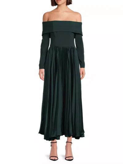 Hutch Plus Size Stockton Off The Shoulder Pleated Dress In Green