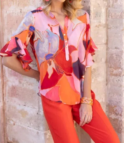 Frank Lyman Abstract Blouse In Multi Pink/red In Multi
