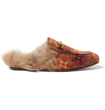 Shop Gucci Princetown Shearling-lined Jacquard Loafers