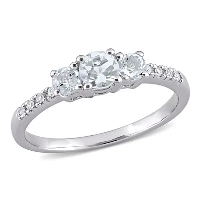 Mimi & Max Diamond And Aquamarine 3-stone Ring 10k White Gold In Blue