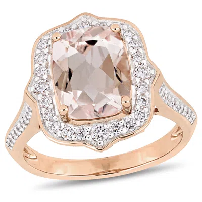 Mimi & Max Cushion-cut Morganite 5/8ct Tw Diamond Halo Engagement Ring 14k Rose Gold In Pink
