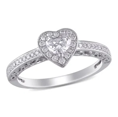 Mimi & Max 1/2ct Tw Halo Heart Diamond Engagement Ring 14k White Gold In White