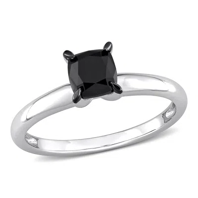 Mimi & Max 1ct Tw Cushion Cut Black Diamond Solitaire Engagement Ring 14k White Gold In Black
