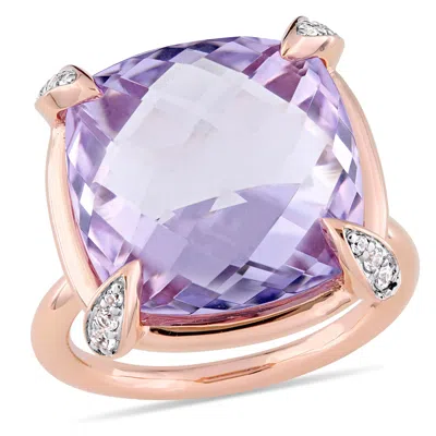 Mimi & Max 15 1/8ct Tgw Checkerboard Rose De France White Sapphire Ring 14k Rose Gold In Purple