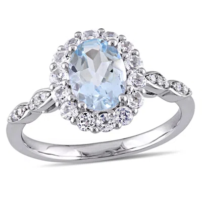 Mimi & Max 1 5/8ct Tgw Aquamarine White Topaz Diamond Accent Ring 14k White Gold In Blue