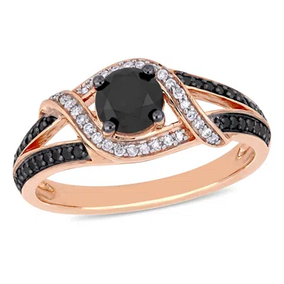 Mimi & Max 1ct Tw Black And White Split Shank Engagement Ring 10k Rose Gold In Black