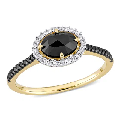 Mimi & Max 1 1/5ct Tw Black And White Diamond Halo Engagement Ring 14k Yellow Gold In Black