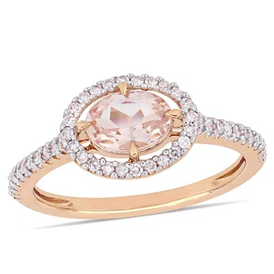 Mimi & Max Morganite And 1/4ct Tw Diamond Floating Halo Ring 14k Rose Gold In Pink