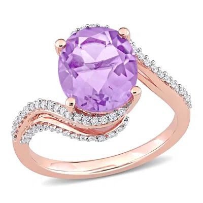 Mimi & Max 3ct Tgw Rose De France And 1/3ct Tw Diamond Bypass Ring 14k Rose Gold In Purple