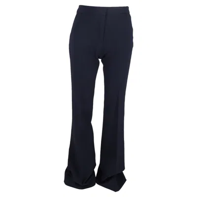 Victoria Beckham Flared Trousers In Navy Blue Wool In Blue