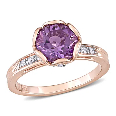 Mimi & Max 1 1/2ct Tgw Amethyst And 1/8ct Tw Diamond Floral Ring 14k Rose Gold In Purple