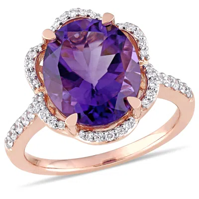 Mimi & Max 4ct Tgw Oval Cut African Amethyst And 1/2ct Tw Diamond Ring 14k Rose Gold In Purple