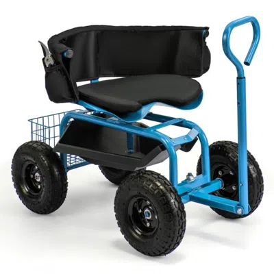 Hivvago Cushioned Rolling Garden Cart Scooter With Storage Basket And Tool Pouch