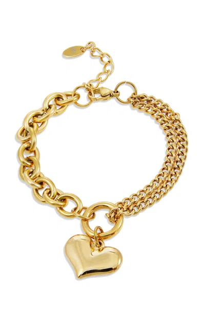 Savvy Cie Jewels Gold Plated Halh And Half Heart Charm Bracelet In Yellow