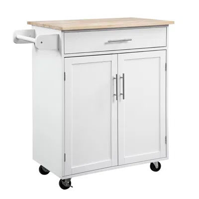 Streamdale Furniture Streamdale Kitchen Island Cart Rolling Trolley Cart With Drawer, Storage Cabinet & Towel Rack, White