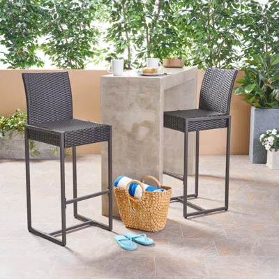 Streamdale Furniture Streamdale Transitional Outdoor Wicker Barstools With Powder-coated Iron Frame (set Of 2)