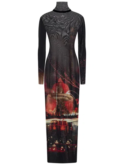 Jean Paul Gaultier Mesh Dress With High Neck And Long Sleeves In Red