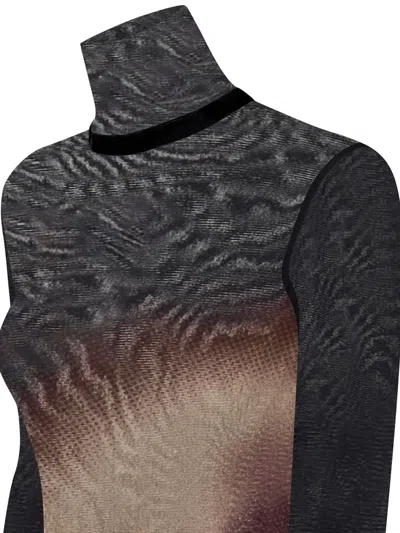 Jean Paul Gaultier Mesh Dress With High Neck And Long Sleeves In Red
