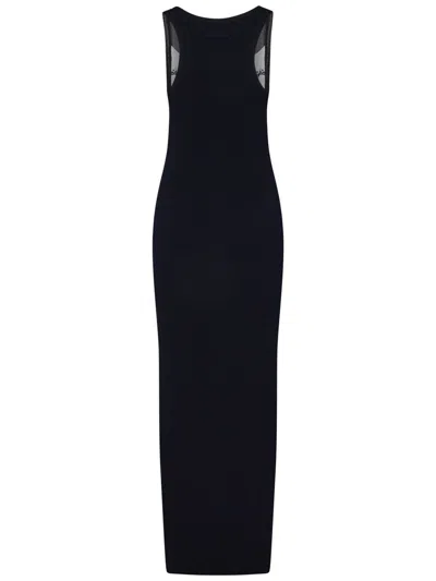 Jean Paul Gaultier Ribbed Mariner Double Layer Long Dress In Black