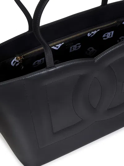 Dolce & Gabbana Black Embossed Logo Leather Tote Bag For Women In Black