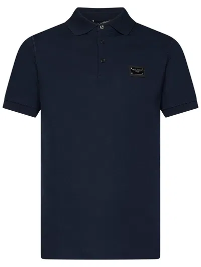 Dolce & Gabbana Cotton Polo Shirt With Buttoned Collar And Ribbed Accents In Blue