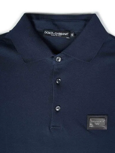 Dolce & Gabbana Cotton Polo Shirt With Buttoned Collar And Ribbed Accents In Blue