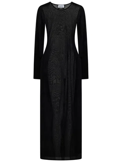 Jean Paul Gaultier The Morphing Pinstripes Long Dress In Black