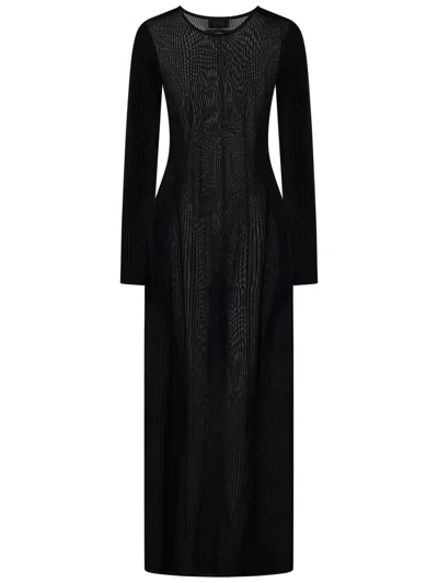 Jean Paul Gaultier The Morphing Pinstripes Long Dress In Black