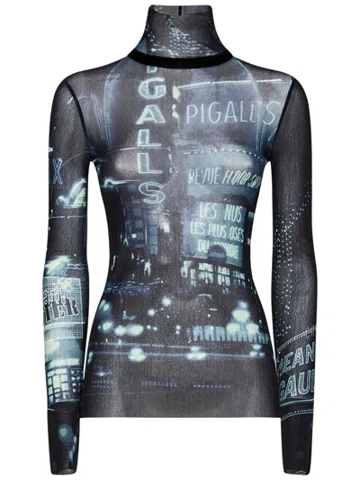 Jean Paul Gaultier Tulle Turtleneck Top In Blue
