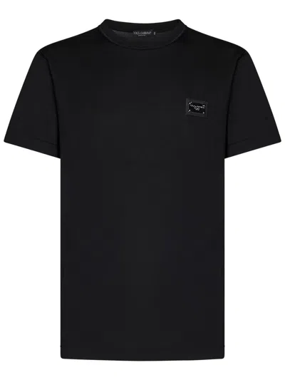 Dolce & Gabbana Black T-shirt With Logo Tag Detail On The Front In Cotton Man In Black