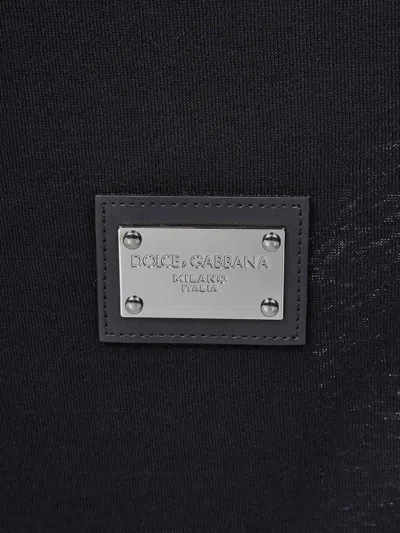 Dolce & Gabbana Black T-shirt With Logo Tag Detail On The Front In Cotton Man In Black