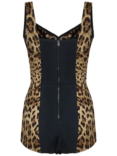 Dolce & Gabbana Leopard-print Fitted Bodysuit In Brown