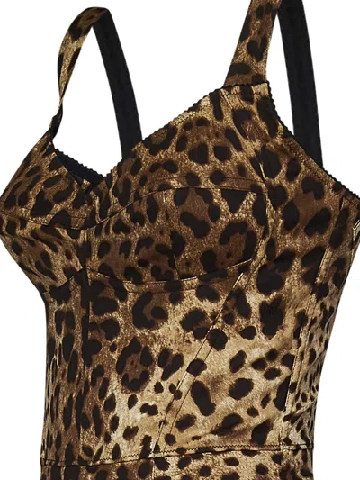 Dolce & Gabbana Leopard-print Fitted Bodysuit In Brown