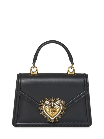 Dolce & Gabbana Small Devotion Molurus Python Skin Top Handle Bag In Black