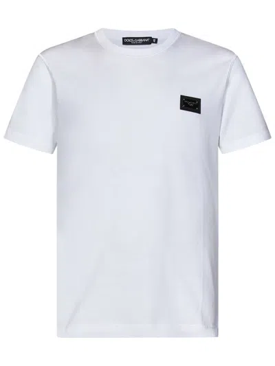 Dolce & Gabbana White Crewneck T-shirt With Logo Plate In Cotton Man In White
