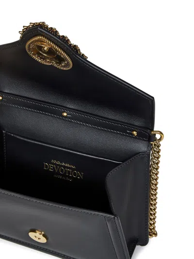 Dolce & Gabbana Small Devotion Molurus Python Skin Top Handle Bag In Black