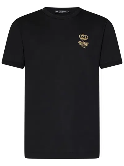 Dolce & Gabbana Crown And Bee Embroidered Crew Neck T-shirt In Black