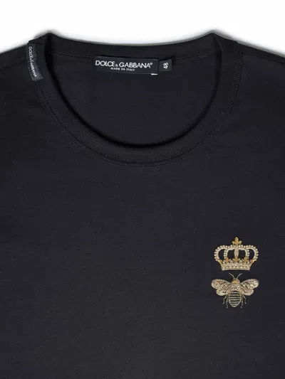 Dolce & Gabbana Crown And Bee Embroidered Crew Neck T-shirt In Black