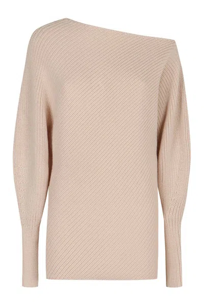 Philosophy Di Lorenzo Serafini Elegant One-shoulder Ivory Sweater In Beige