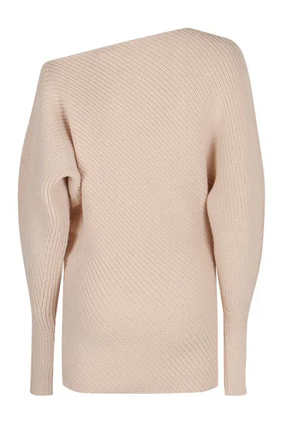 Philosophy Di Lorenzo Serafini Elegant One-shoulder Ivory Sweater In Beige