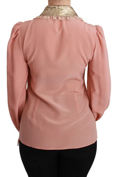 Dolce & Gabbana Elegant Pink Lace Silk Blouse With Gold Sequins In Gold