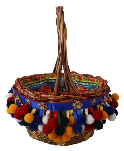 Dolce & Gabbana Multicolor Embellished Wicker Women's Tote In Multicolor