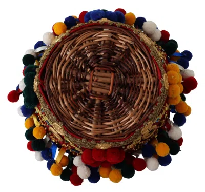 Dolce & Gabbana Multicolor Embellished Wicker Women's Tote In Multicolor