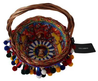 Dolce & Gabbana Multicolor Embellished Wicker Women's Tote In Multicolor