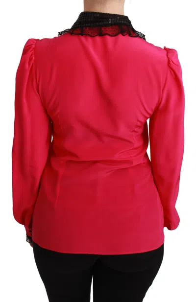 Dolce & Gabbana Silk Blend Lace Detail Blouse In Pink In Pink