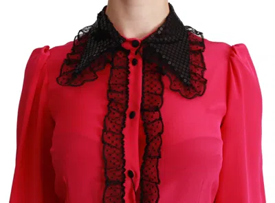 Dolce & Gabbana Silk Blend Lace Detail Blouse In Pink In Pink