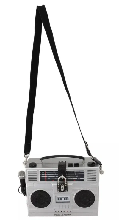 Pre-owned Dolce & Gabbana Silver Retro Radio Boombox Limited Edition Handmade Wood Women's Bag () In Black | Silver