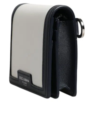 Pre-owned Dolce & Gabbana White Blue Leather Bifold Crossbody Sling Women's Wallet () In Blue And White