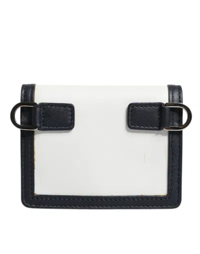 Pre-owned Dolce & Gabbana White Blue Leather Bifold Crossbody Sling Women's Wallet () In Blue And White